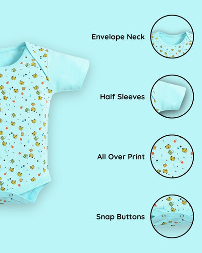 Kitten Envelope Half Sleeves Bodysuit Romper | Blue