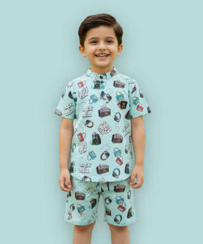 Music Gadgets Half Sleeves T-Shirt & Shorts Set | Blue