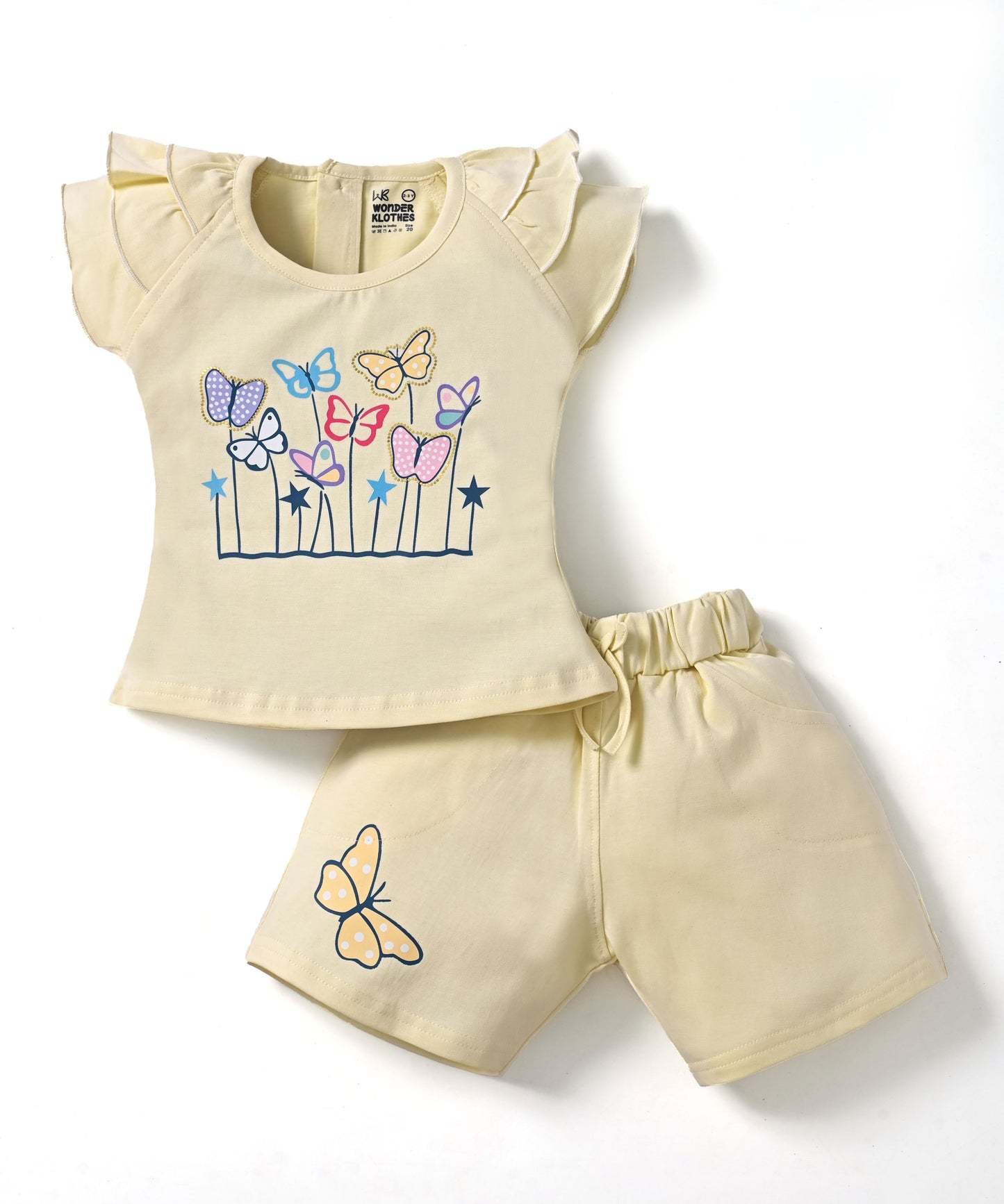 Butterfly Meadow Raglan Short Sleeves Top & Hot Pant Set | Cream