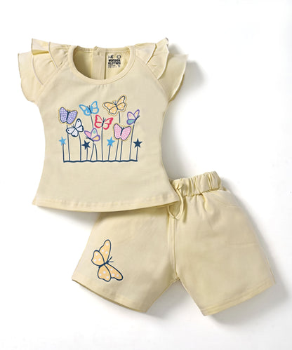 Butterfly Meadow Raglan Short Sleeves Top & Hot Pant Set | Cream