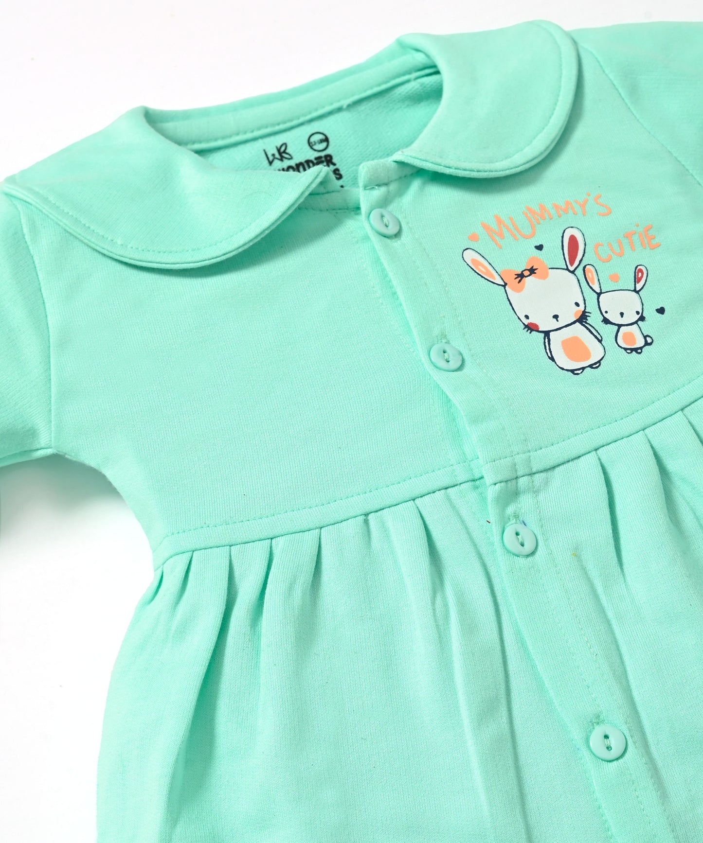 Mummy’s Cutie Full Sleeves Front Open Frock and Full Pant Set | Green