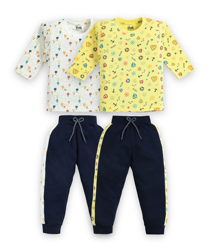 Hot Air Balloon and Surfing Beach Full Sleeves T-Shirt & Pyjama Set | Pack of 2