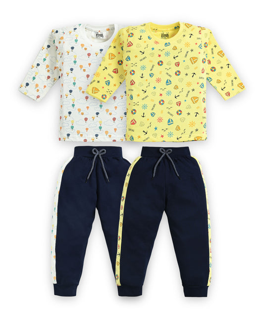 Hot Air Balloon and Surfing Beach Full Sleeves T-Shirt & Pyjama Set | Pack of 2