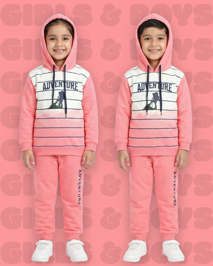 Adventure Full Sleeves Hooded Sweatshirt & Joggers Set | Pink