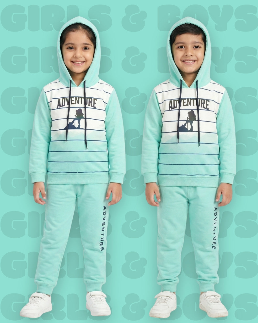 Adventure Full Sleeves Hooded Sweatshirt & Joggers Set | Green