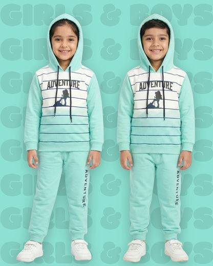 Adventure Full Sleeves Hooded Sweatshirt & Joggers Set | Green