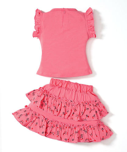 Giraffe Garden Short Sleeves Top & Skirt Set | Pink