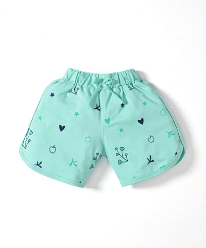Apple Jar Raglan Short Sleeves Front Open Top & Hot Pant Set | Green