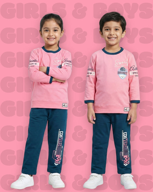 Sports Basket Full Sleeves Back Print T-Shirt and Pyjama Set | Pink