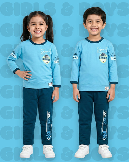 Sports Basket Full Sleeves Back Print T-Shirt and Pyjama Set | Blue