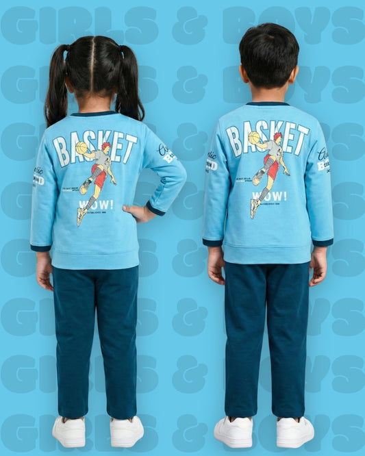 Sports Basket Full Sleeves Back Print T-Shirt and Pyjama Set | Blue