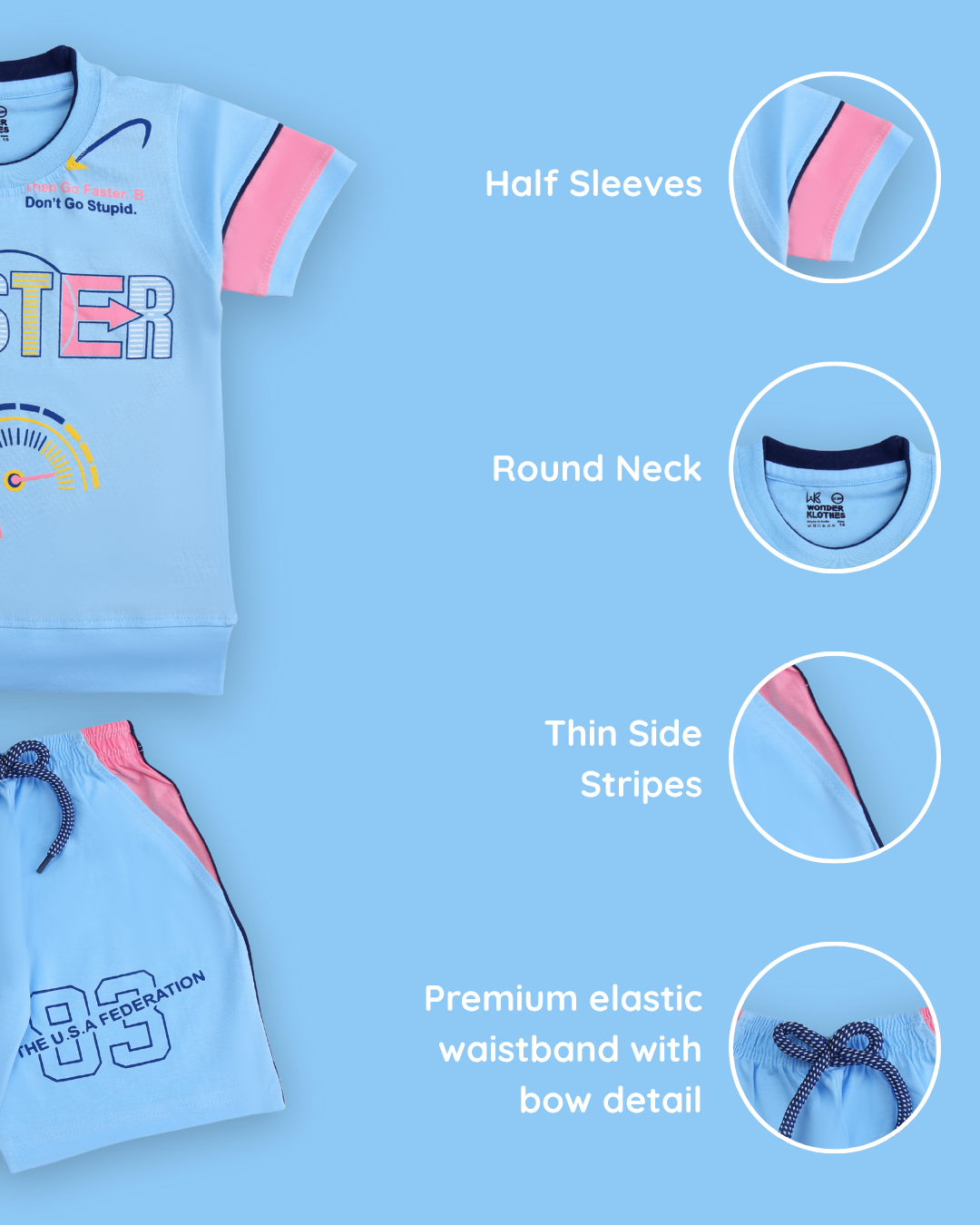Faster Half Sleeves T-Shirt & Shorts Set | Blue