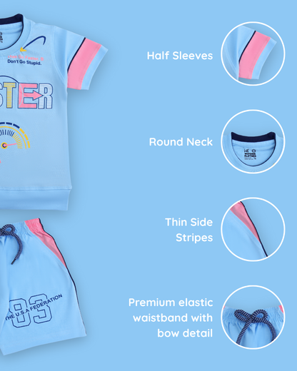 Faster Half Sleeves T-Shirt & Shorts Set | Blue