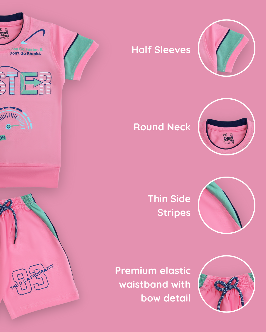 Faster Half Sleeves T-Shirt & Shorts Set | Pink