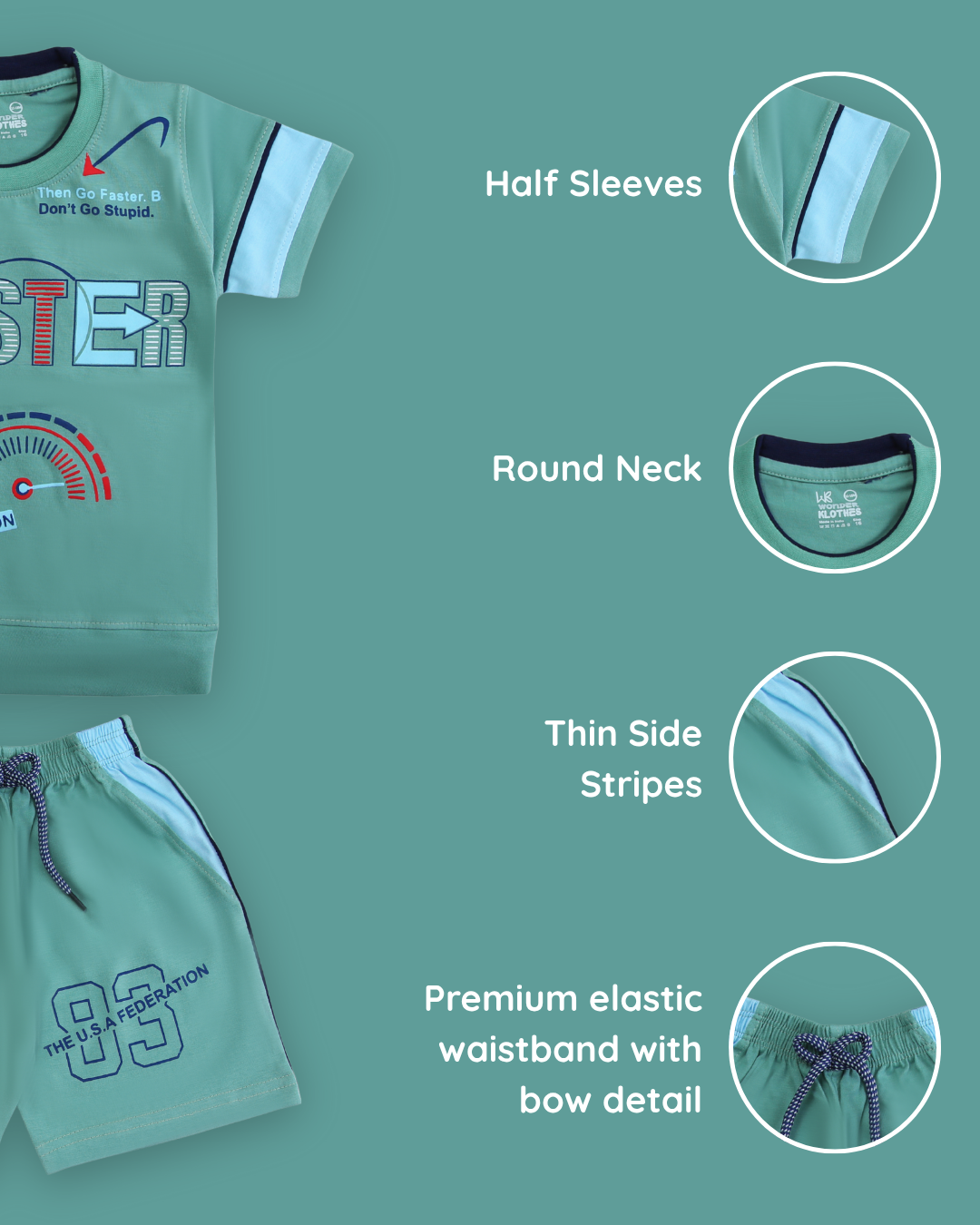 Faster Half Sleeves T-Shirt & Shorts Set | Green