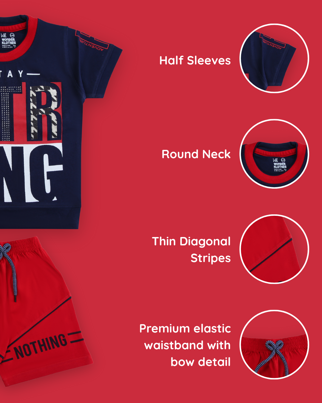 Stay Strong Half Sleeves T-Shirt & Shorts Set | Red