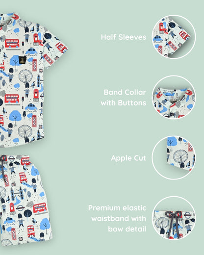 Iconic London Half Sleeves T-Shirt & Shorts Set | Pale Green
