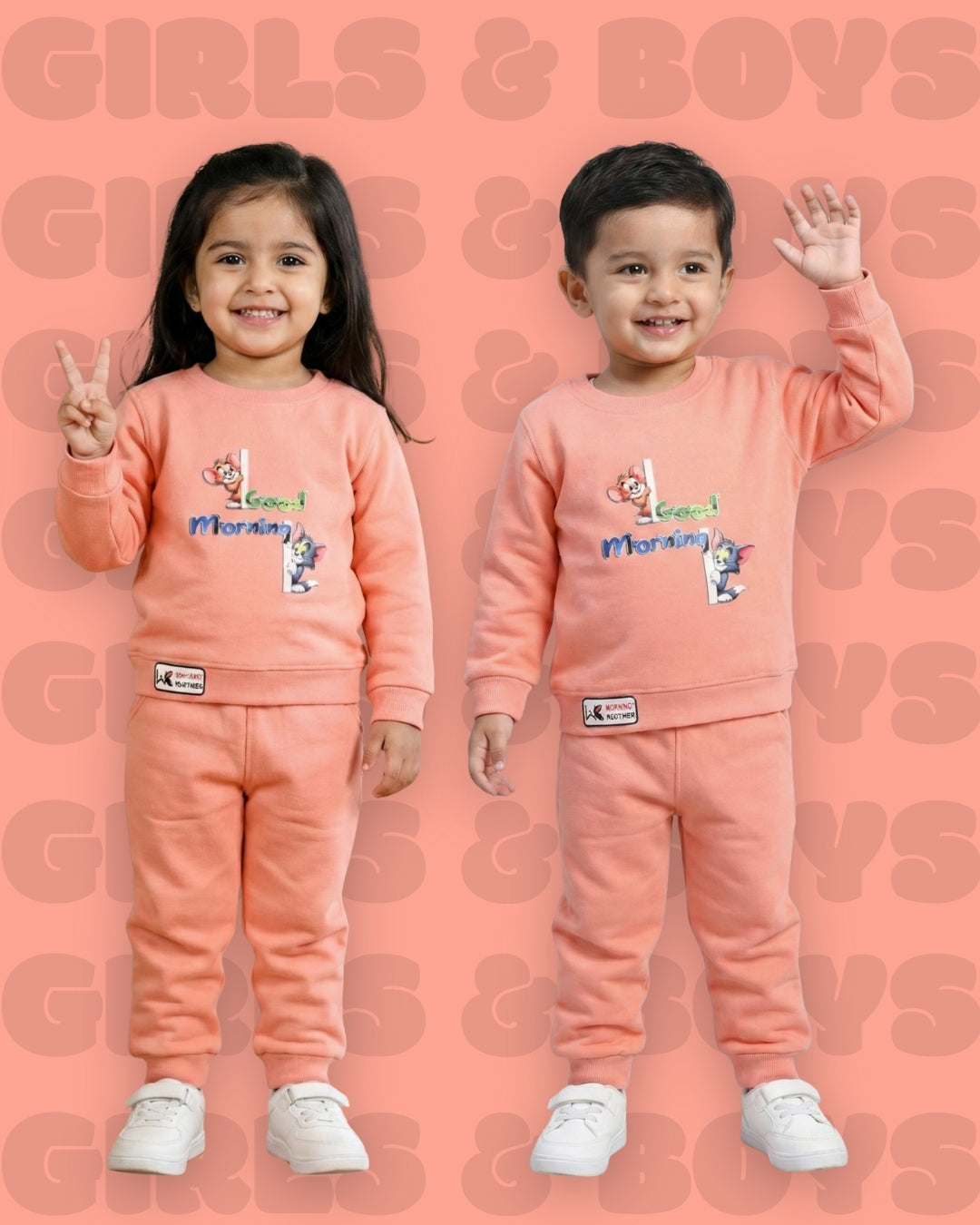 Good Morning Tom & Jerry Full Sleeves Sweatshirt and Joggers Set | Orange