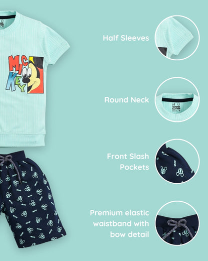 Mickey Half Sleeves T-Shirt & Shorts Set | Green
