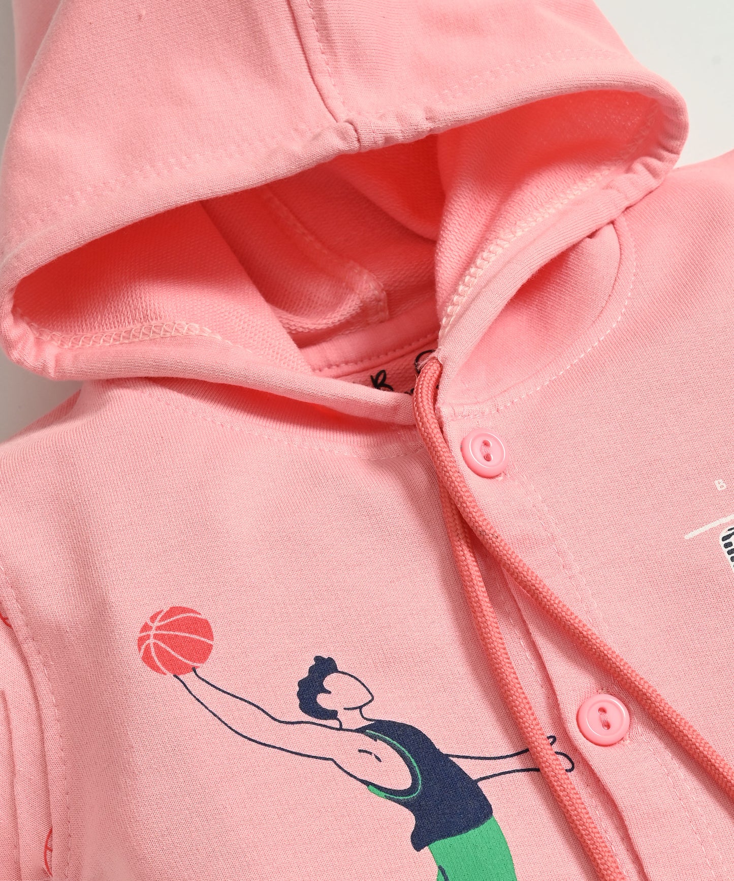 Basketball Full Sleeves Front Open Hooded Sweatshirt & Joggers Set | Pink