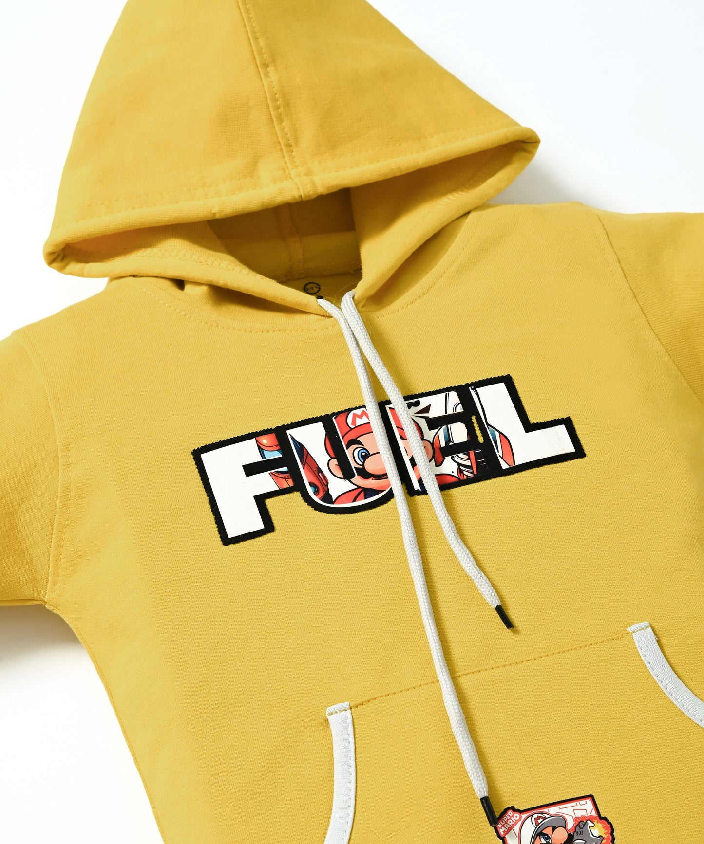 Fuel Mario Full Sleeves Hooded Sweatshirt with Pocket and Joggers Set | Yellow