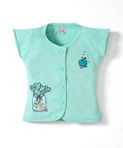 Apple Jar Raglan Short Sleeves Front Open Top & Hot Pant Set | Green