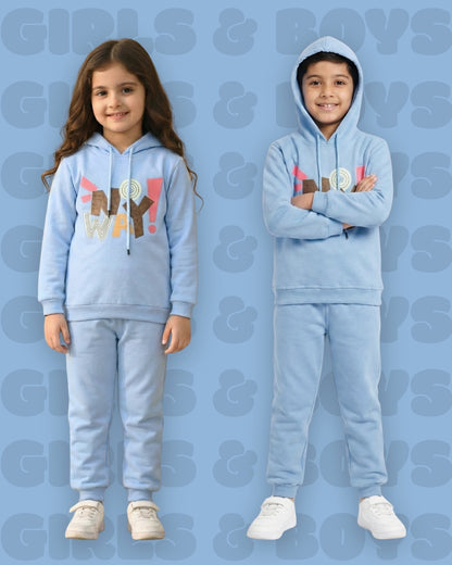 No Way Full Sleeves Fleece Hooded Sweatshirt and Joggers Set | Blue