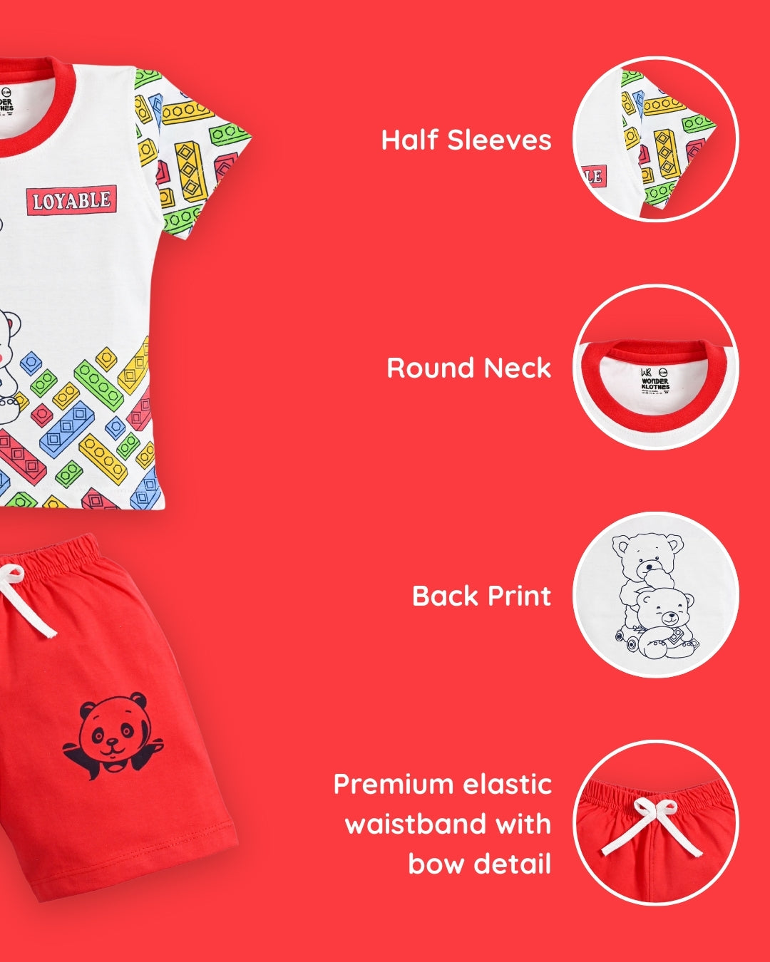 Loyable Half Sleeves T-Shirt & Half Pant Set | Red