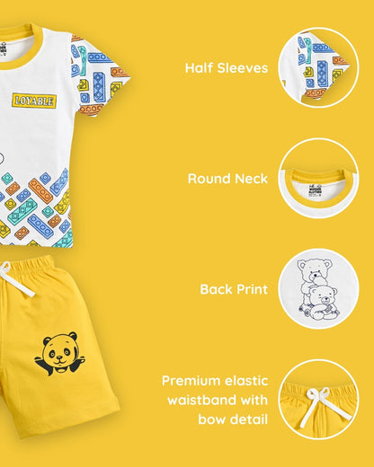 Loyable Half Sleeves T-Shirt & Half Pant Set | Yellow