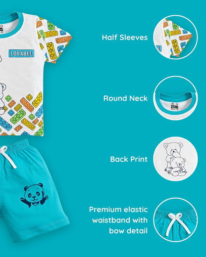Loyable Half Sleeves T-Shirt & Half Pant Set | Blue