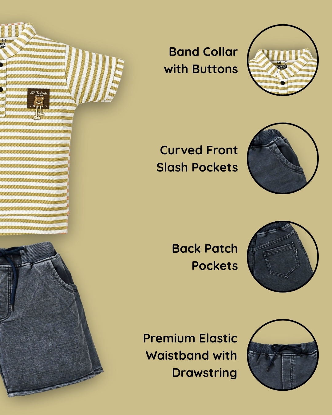 Bestie Bears Half Sleeves T-Shirt & RFD Shorts Set | Olive