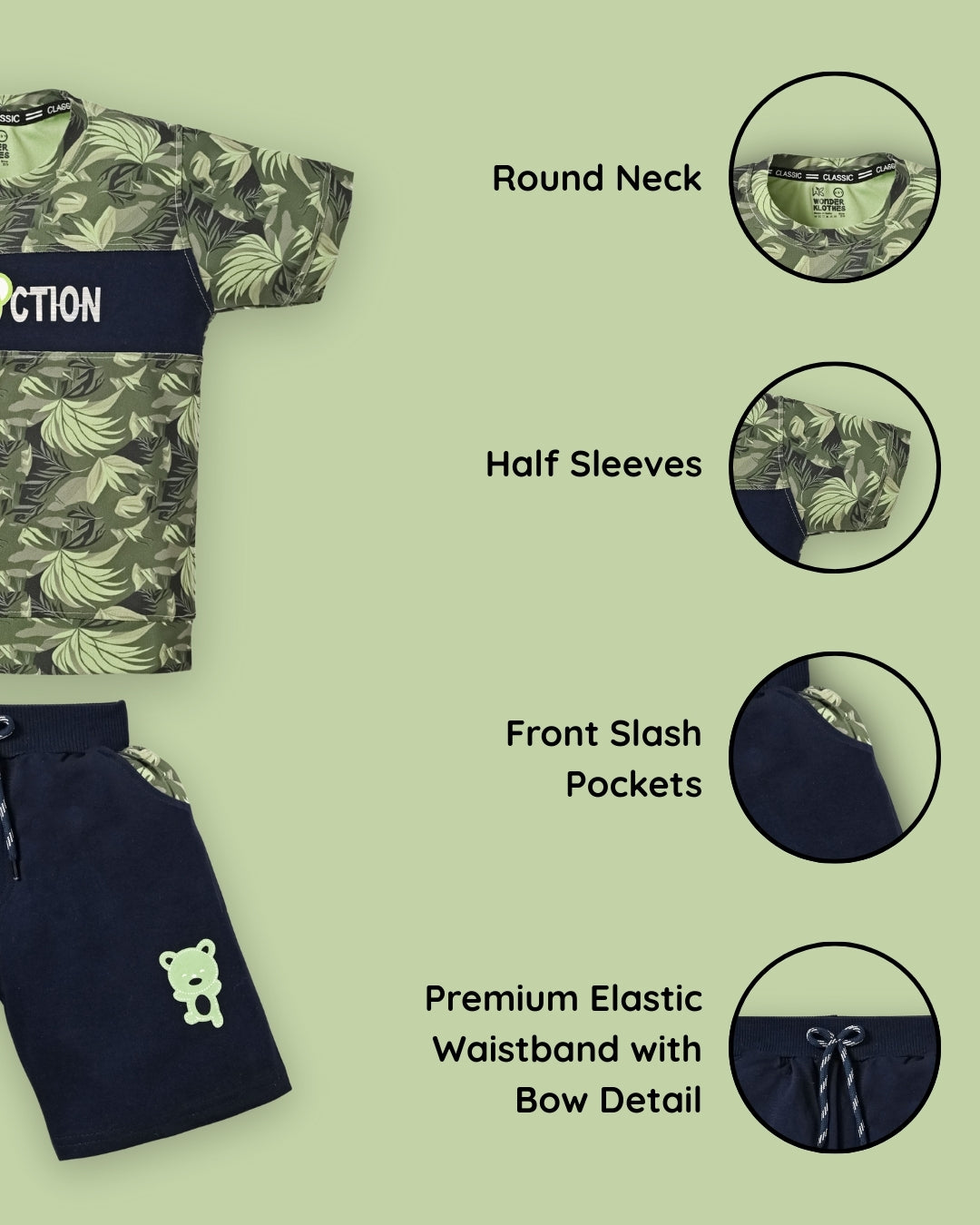 Collection Bear Half Sleeves T-Shirt & Shorts Set | Green