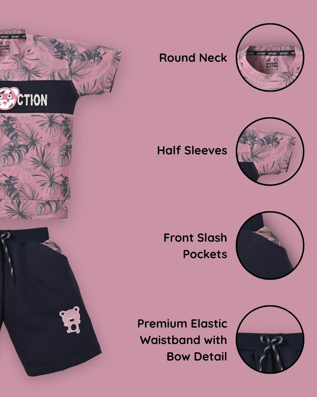 Collection Bear Half Sleeves T-Shirt & Shorts Set | Violet