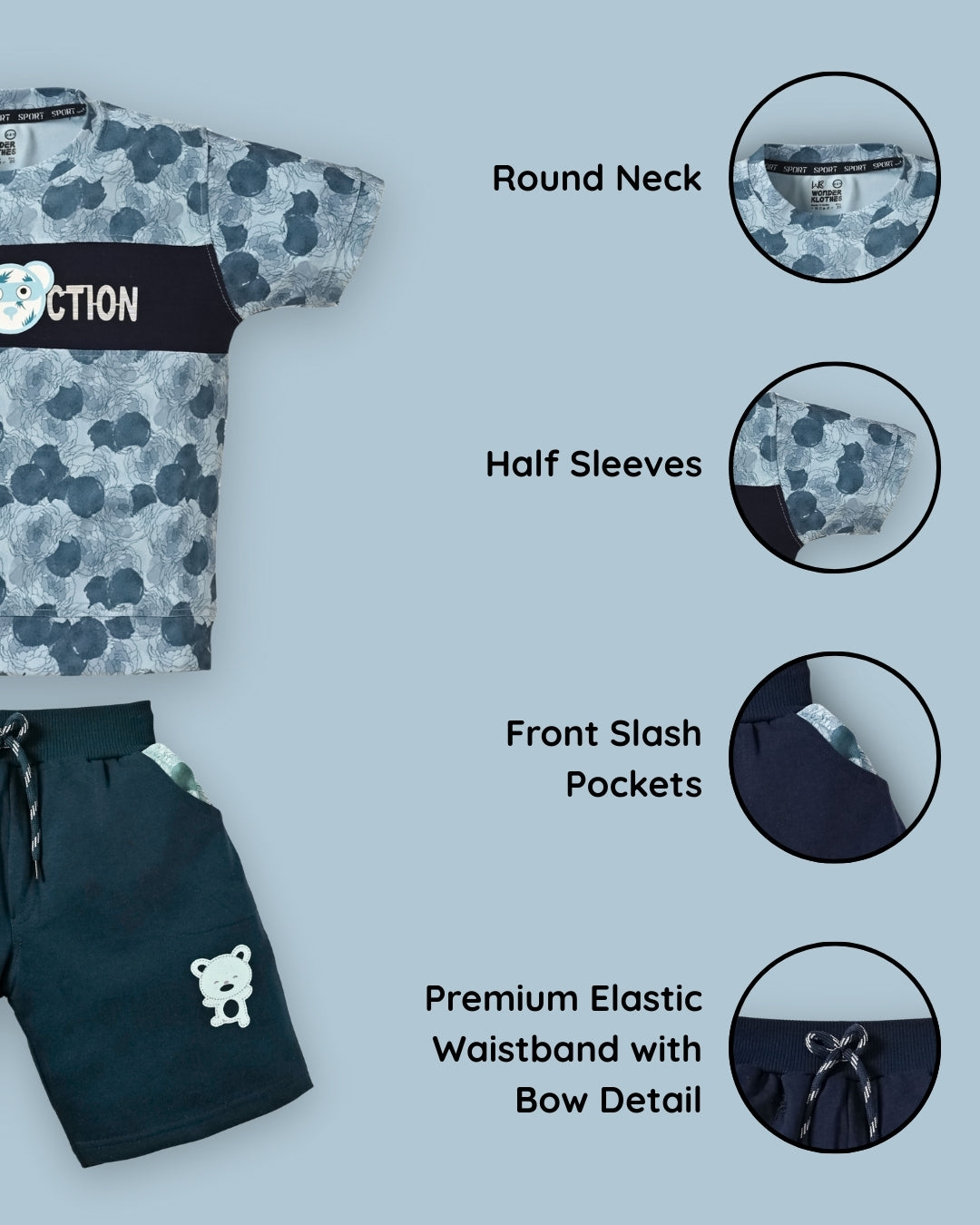 Collection Bear Half Sleeves T-Shirt & Shorts Set | Blue