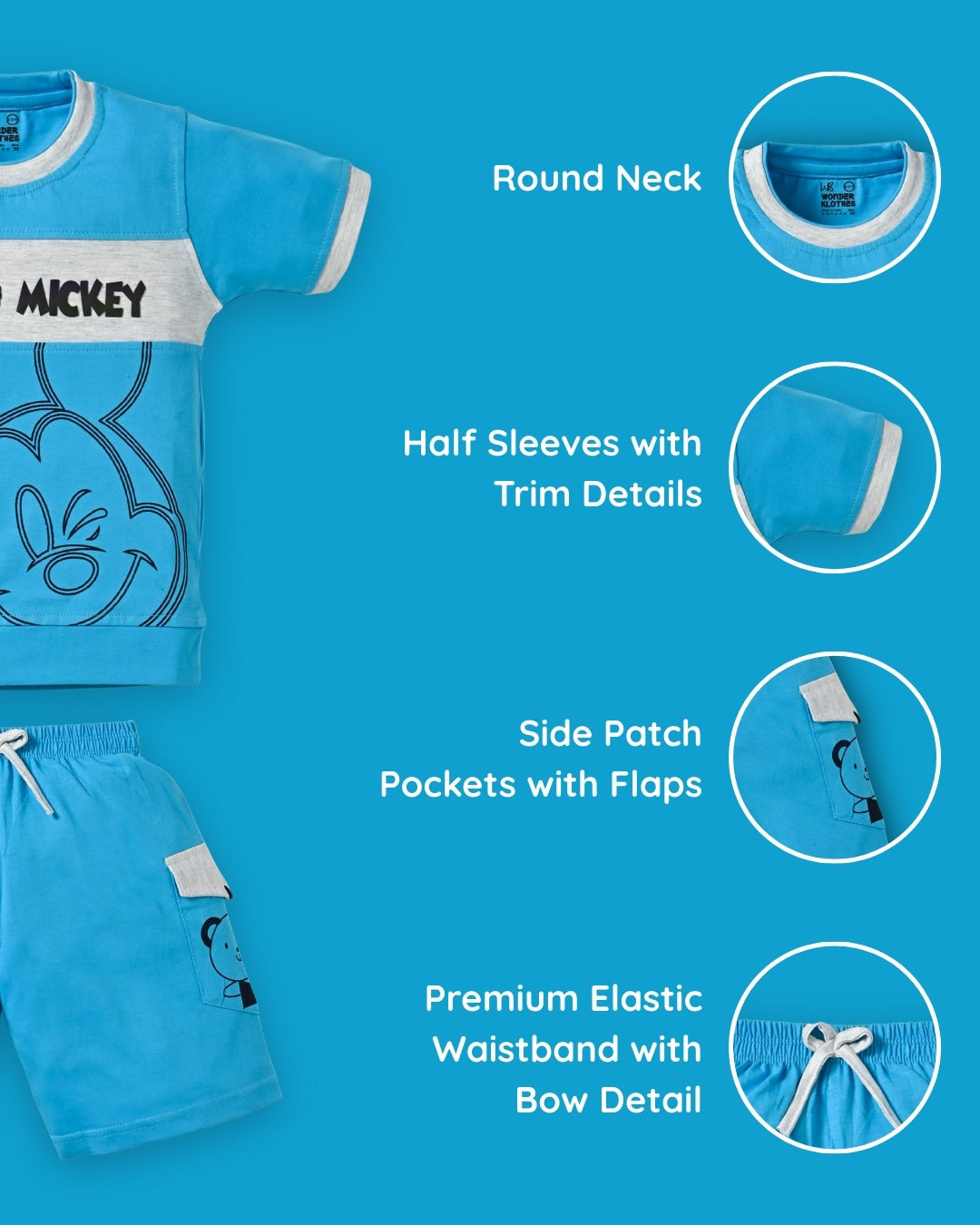 Hello Mickey Half Sleeves T-Shirt & Shorts Set | Blue