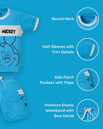 Hello Mickey Half Sleeves T-Shirt & Shorts Set | Blue