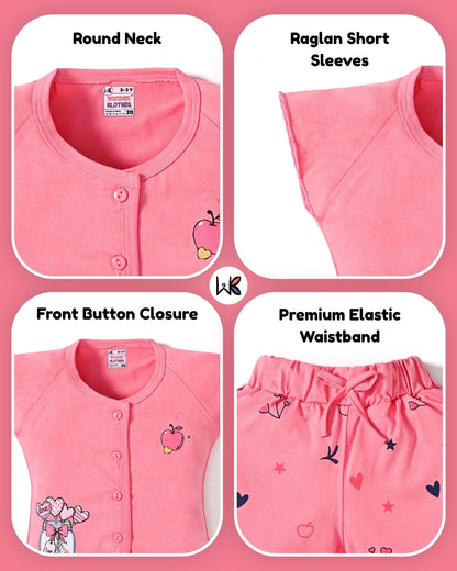 Apple Jar Raglan Short Sleeves Front Open Top & Hot Pant Set | Pink