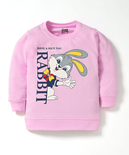 Rabbit Full Sleeves Sweatshirt and Joggers Set | Pink