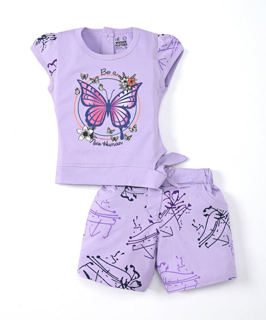 Butterfly Knot Short Sleeves Top & Hot Pant Set | Violet