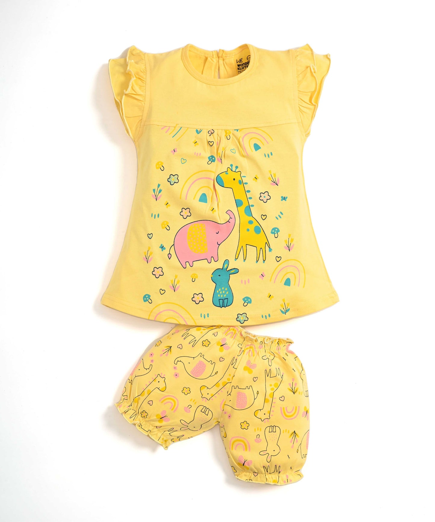 Jungle Joy Short Sleeves Frock & Bloomer Pant Set | Yellow