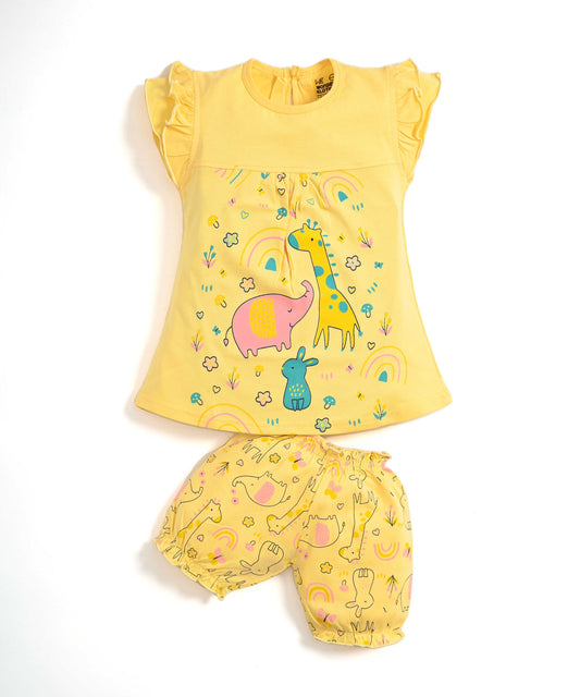 Jungle Joy Short Sleeves Frock & Bloomer Pant Set | Yellow