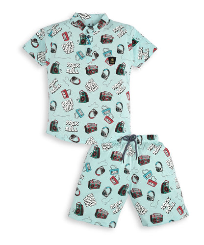 Music Gadgets Half Sleeves T-Shirt & Shorts Set | Blue