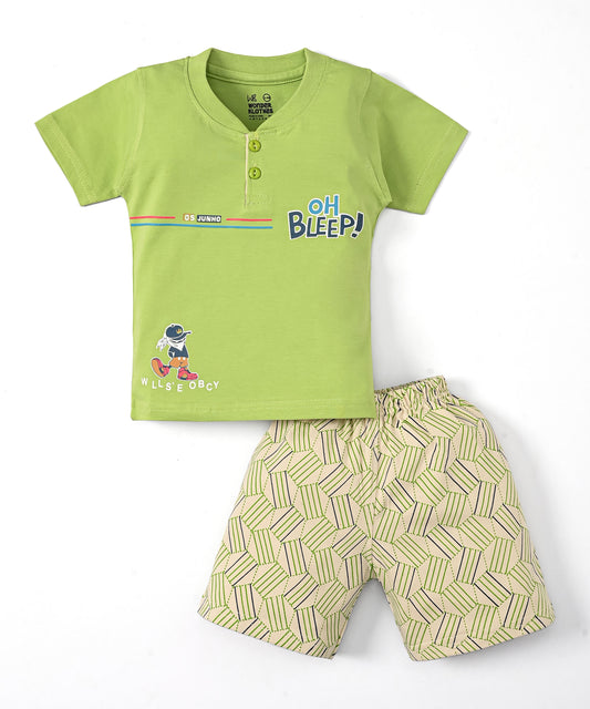 Oh Bleep Half Sleeves T-Shirt & Half Pant Set | Green
