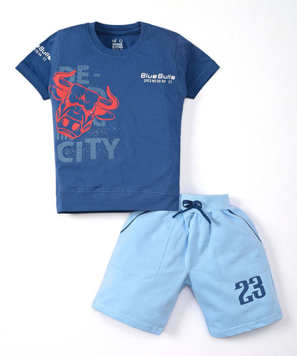 Bulls City Half Sleeves T-Shirt & Shorts Set | Blue
