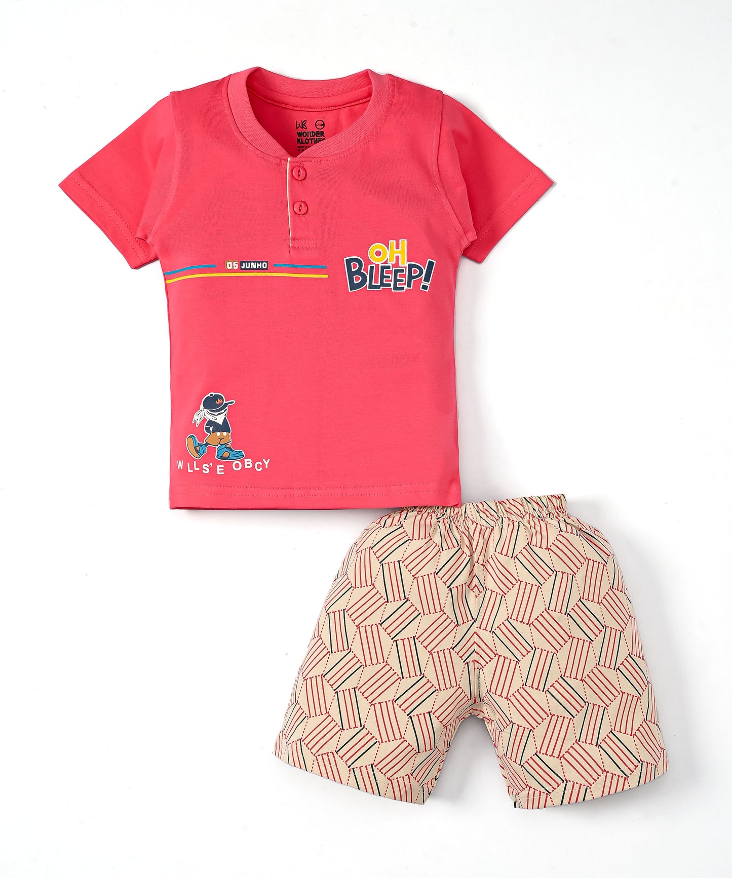 Oh Bleep Half Sleeves T-Shirt & Half Pant Set | Pink