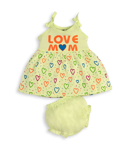 Love Mom Bandhani Straps Frock & Bloomer Pant Set | Green & Pink | Pack of 2