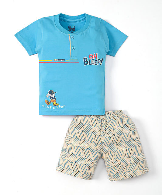 Oh Bleep Half Sleeves T-Shirt & Half Pant Set | Blue