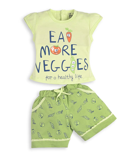 Eat More Veggies Short Sleeves Top & Hot Pant Set | Green