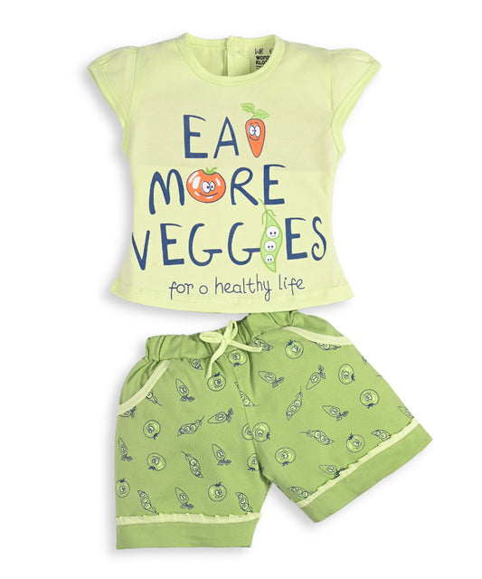 Eat More Veggies Short Sleeves Top & Hot Pant Set | Green