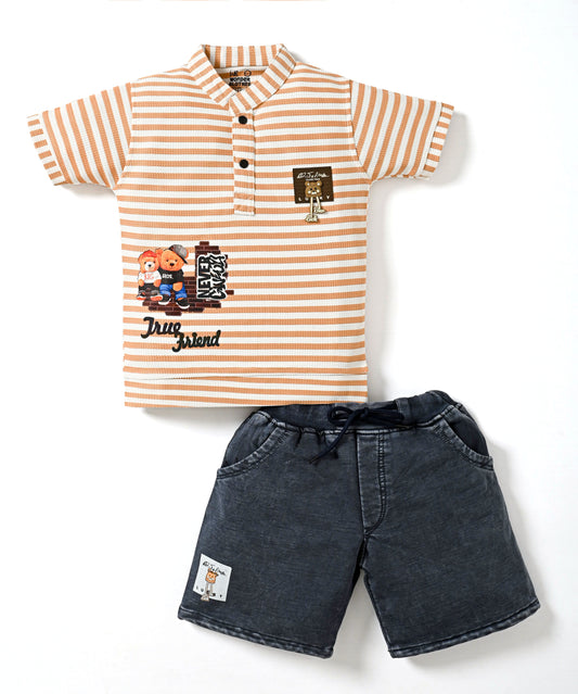 Bestie Bears Half Sleeves T-Shirt & RFD Shorts Set | Peach